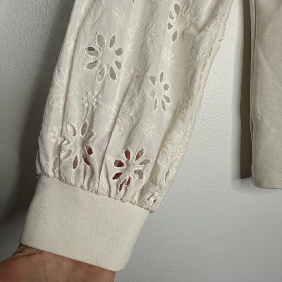 Cottagecore Ann Taylor Top Ruffle Eyelet Size M Ivory - Picture 3 of 9